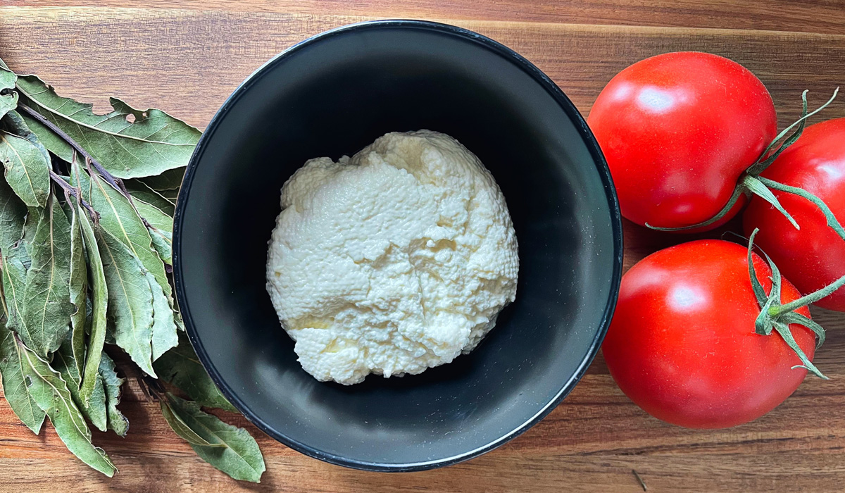 Home made ricotta cheese with tomatoes and herbs